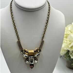 J. Crew Chunky Gold Tone Topaz Rhinestone Jeweled Statement Necklace